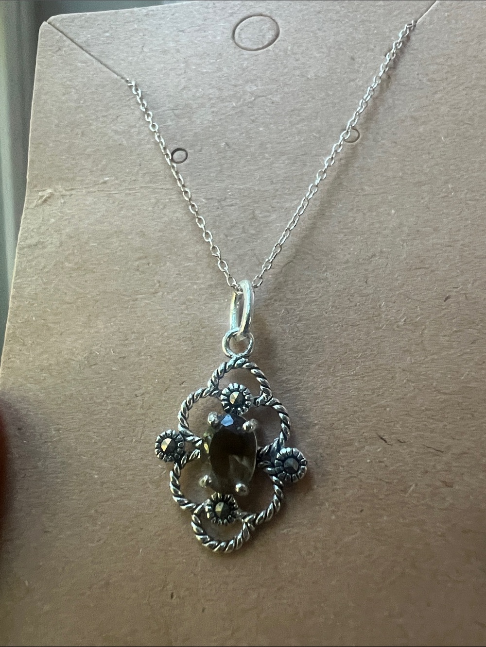 Sterling Silver Smoky Quartz Pendant Necklace - Elegant Brown Gem
